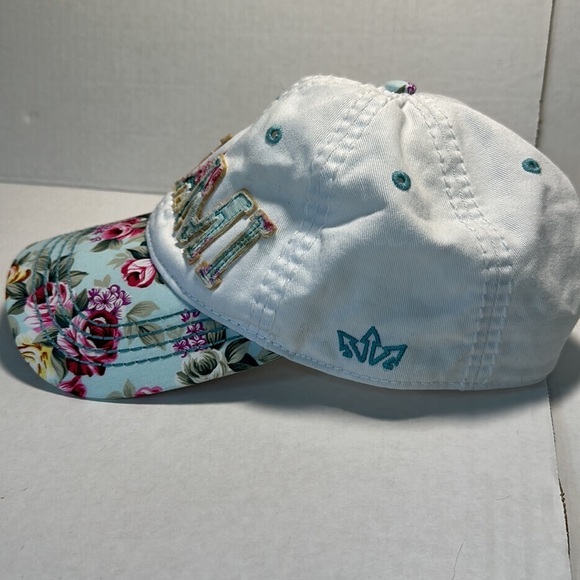 🔵 MIAMI Ball Cap Hat With Floral Brim And Adjustable Velcro Strap - Picture 3 of 9